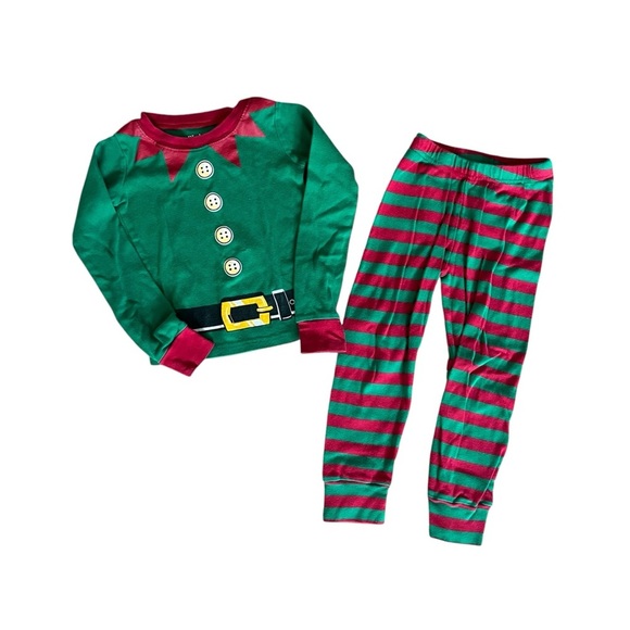 Festive Christmas Green and Red Elf Pajama two piece Set toddler size 4 unisex - Picture 1 of 8
